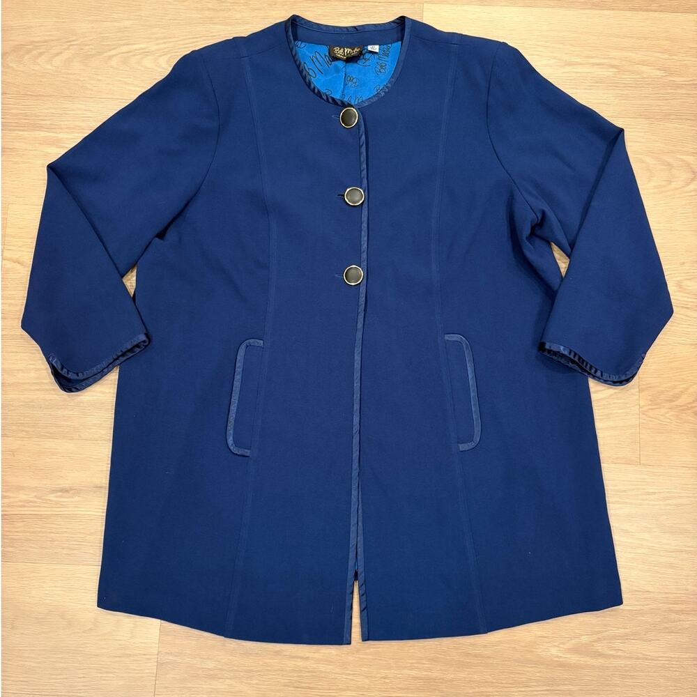 Bob Mackie Wearable art navy blue long coat blazer large buttons womens size 2X